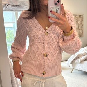 Pink Cable Knit Cardigan Sweater